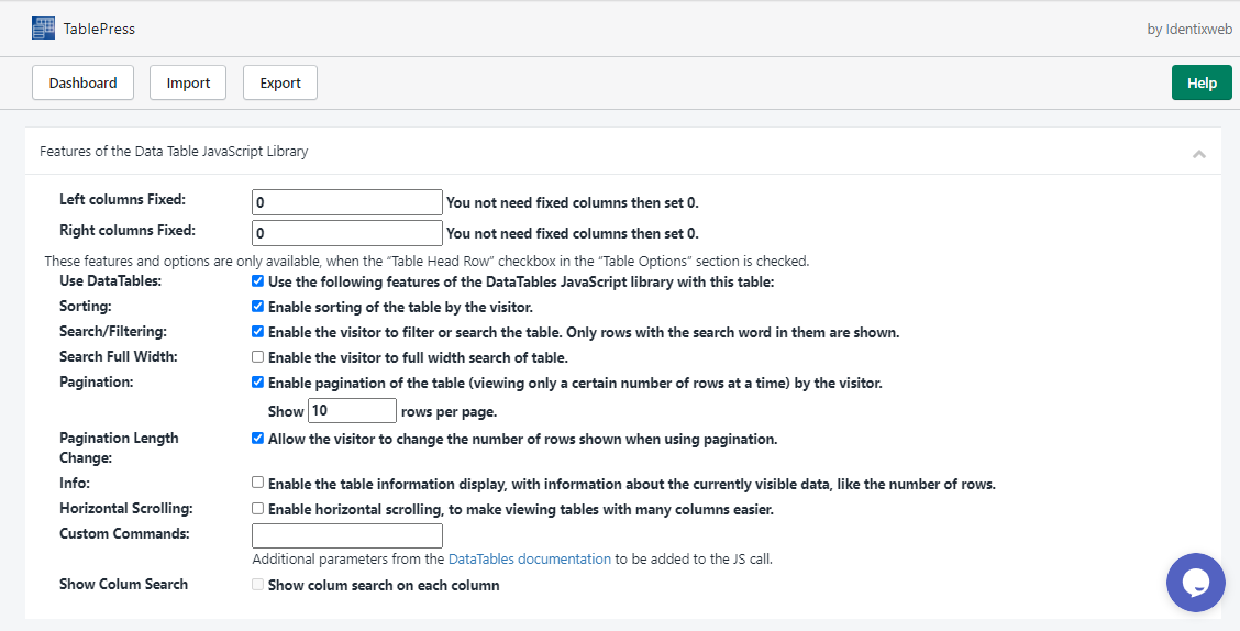 Features Of Data Table Javascript Library