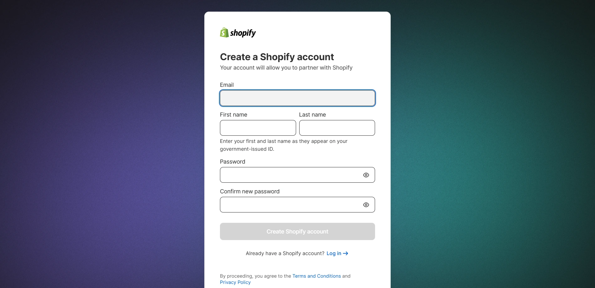 Create Shopify Partner Account