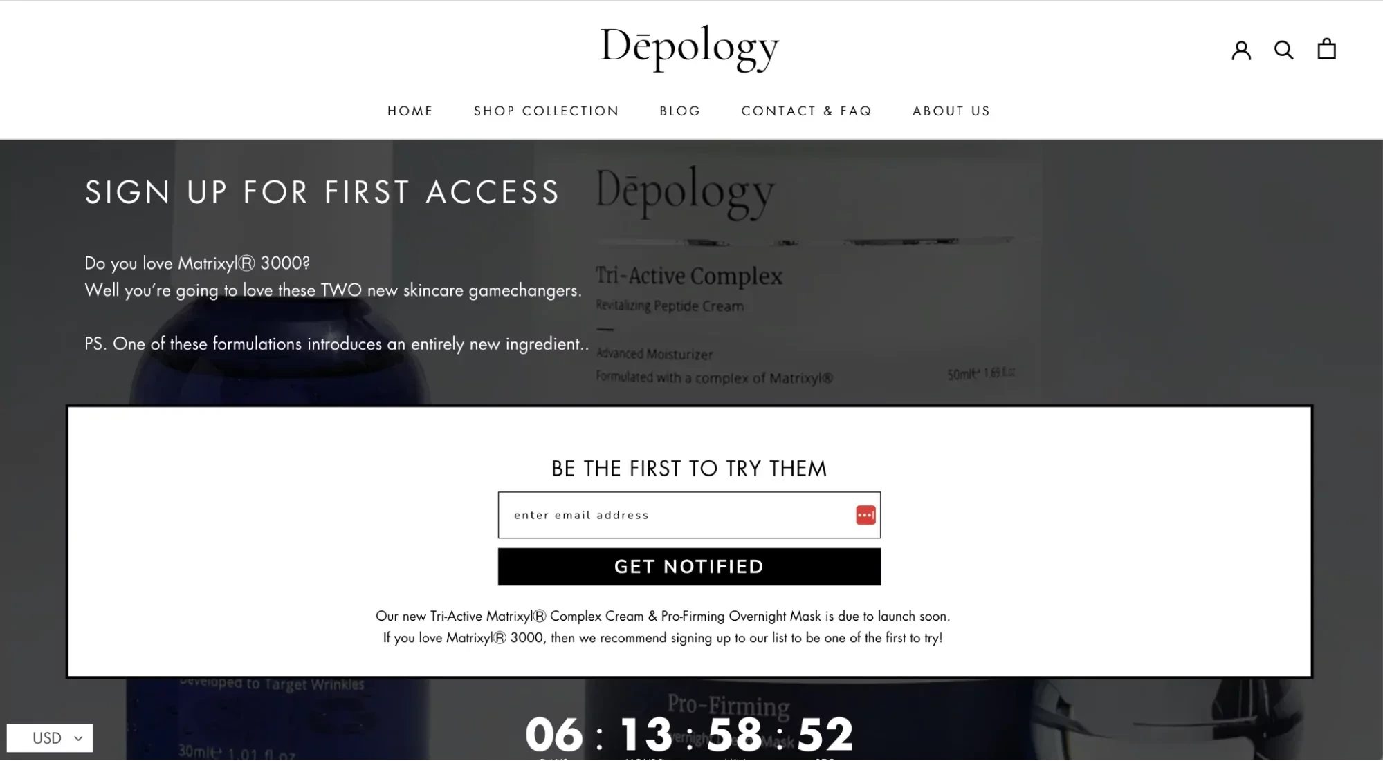 Depology’s coming soon page featuring a sleek, modern design